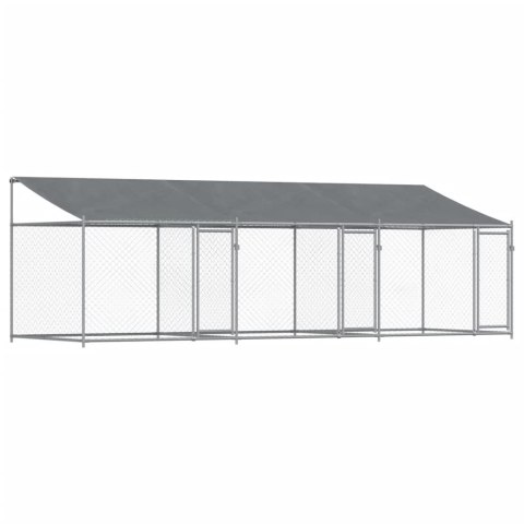 Klatka dla psa, z dachem i drzwiami, szara, 6x2x2 m, stal Klatka dla psa, z dachem i drzwiami, szara, 6x2x2 m, stal