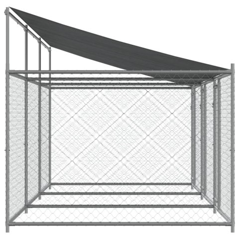 Klatka dla psa, z dachem i drzwiami, szara, 6x2x2 m, stal Klatka dla psa, z dachem i drzwiami, szara, 6x2x2 m, stal