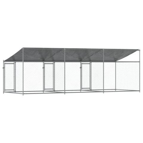 Klatka dla psa, z dachem i drzwiami, szara, 6x2x2 m, stal Klatka dla psa, z dachem i drzwiami, szara, 6x2x2 m, stal
