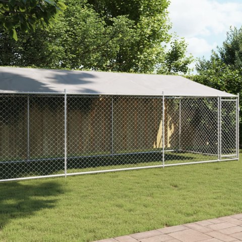 Klatka dla psa, z dachem i drzwiami, szara, 8x2x2 m, stal Klatka dla psa, z dachem i drzwiami, szara, 8x2x2 m, stal