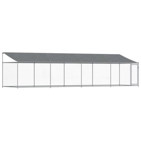 Klatka dla psa, z dachem i drzwiami, szara, 8x2x2 m, stal Klatka dla psa, z dachem i drzwiami, szara, 8x2x2 m, stal