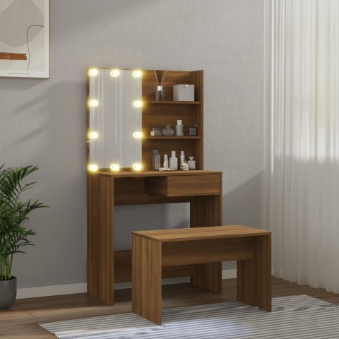  Zestaw z toaletką i oświetleniem LED, brązowy dąb