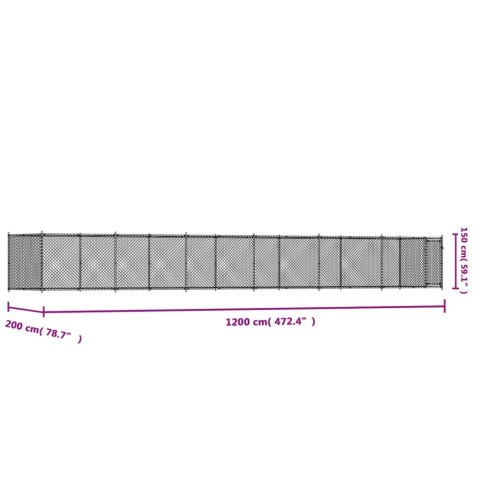  Klatka dla psa, z drzwiami, szara, 12x2x1,5 m, stal