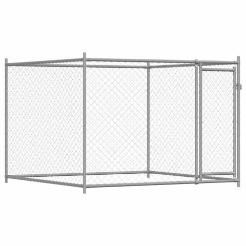 Klatka dla psa, z drzwiami, szara, 2x2x1,5 m, stal Klatka dla psa, z drzwiami, szara, 2x2x1,5 m, stal