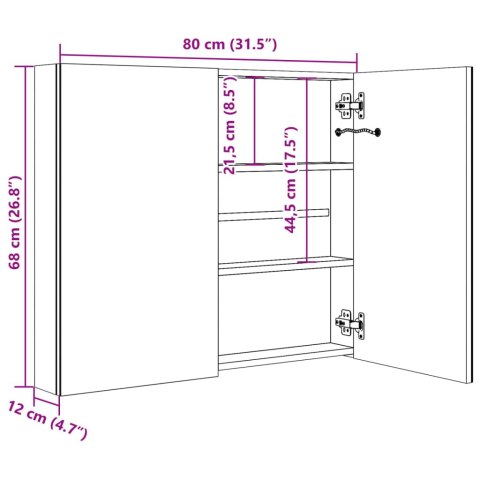 Szafka łazienkowa z lustrem i LED, 80 x 12,2 x 68 cm Szafka łazienkowa z lustrem i LED, 80 x 12,2 x 68 cm