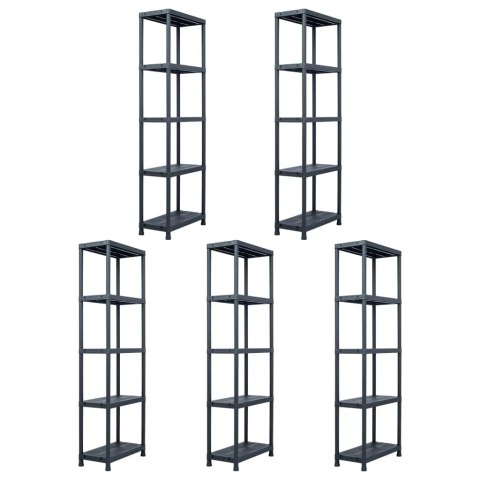  Regały magazynowe, 5 szt., czarne, 125 kg, 60x30x180 cm