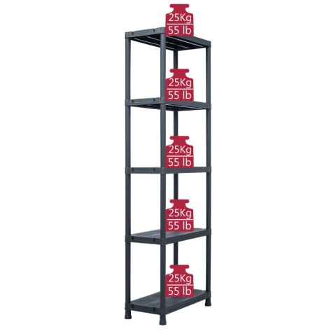  Regały magazynowe, 5 szt., czarne, 125 kg, 60x30x180 cm