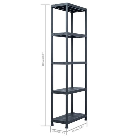  Regały magazynowe, 5 szt., czarne, 125 kg, 60x30x180 cm