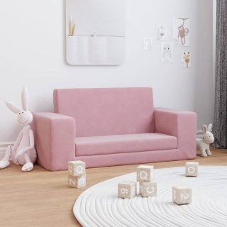 2-os. sofa dla dzieci, rozkładana, różowa, miękki plusz