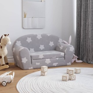  2-os. sofa dla dzieci, rozkładana, szara w gwiazdki, plusz