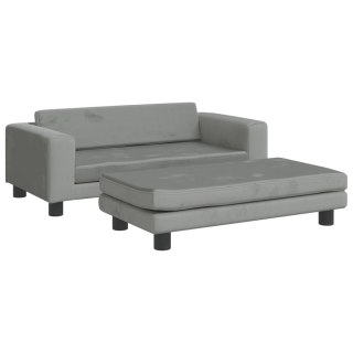 Sofa dziecięca z podnóżkiem, jasnoszara, 100x50x30 cm, aksamit