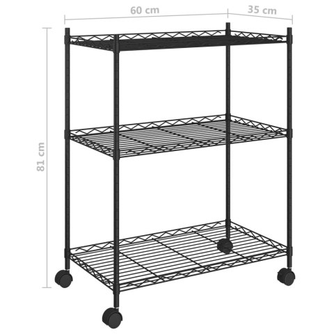 3-poziomowy regał na kółkach, 60x35x81 cm, czarny, 150 kg 3-poziomowy regał na kółkach, 60x35x81 cm, czarny, 150 kg