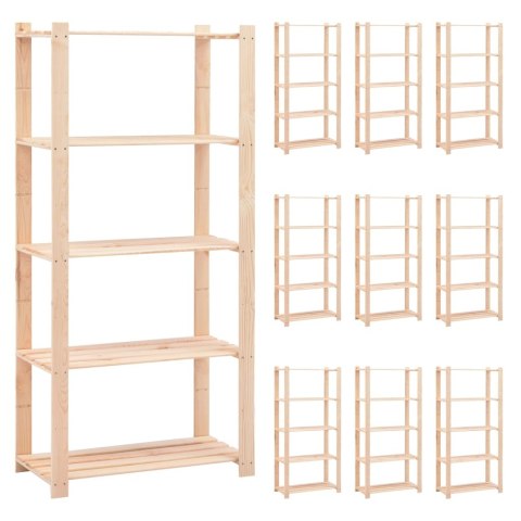 Regały z 5 półkami, 10 szt., 80x38x170 cm, sosna, 250 kg Regały z 5 półkami, 10 szt., 80x38x170 cm, sosna, 250 kg