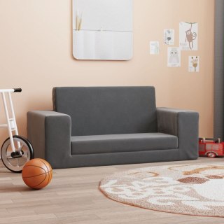  2-os. sofa dla dzieci, rozkładana, antracytowa, miękki plusz