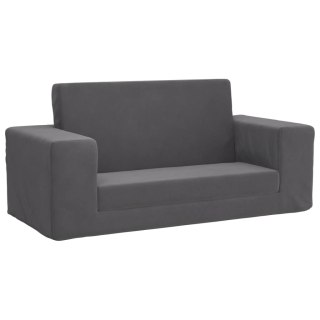  2-os. sofa dla dzieci, rozkładana, antracytowa, miękki plusz