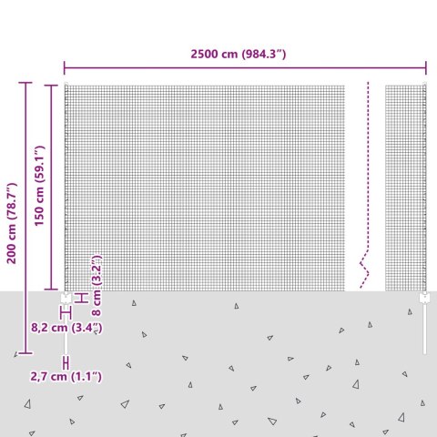Ogrodzenie spawane z 22 srebrnymi słupkami 1.5x25 m stal Ogrodzenie spawane z 22 srebrnymi słupkami 1.5x25 m stal