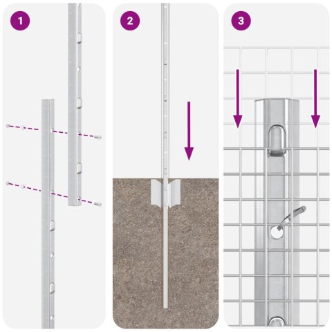 Ogrodzenie z drutu spawanego z 22 słupkami U Srebrne 1,5x25 m Stal Ogrodzenie z drutu spawanego z 22 słupkami U Srebrne 1,5x25 m Stal