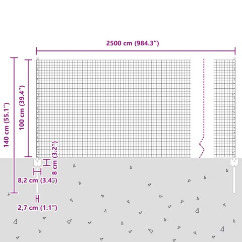 Ogrodzenie z drutu spawanego Zestaw 2 Szare Stal 25 x 1 m Ogrodzenie z drutu spawanego Zestaw 2 Szare Stal 25 x 1 m