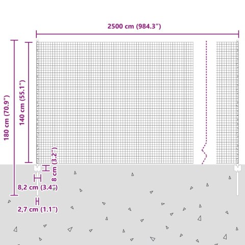 Ogrodzenie z drutu spawanego z 22 słupkami Szare 1,4x25 m Stal Ogrodzenie z drutu spawanego z 22 słupkami Szare 1,4x25 m Stal