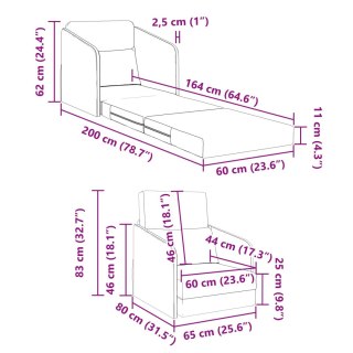  Sofa łóżko 2 w 1 Niebieska 65x80x83 cm Welur