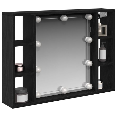Szafka z lustrem LED - Czarny Dąb - 76x15x55 cm - Wykonana z materiału drewnopochodnego Szafka z lustrem LED - Czarny Dąb - 76x15x55 cm - Wykonana z materiału drewnopochodnego