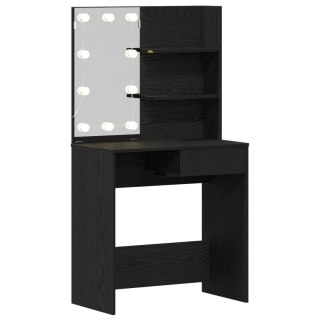  Toaletka LED w czarnym dębie - 71x40x141 cm, wykonana z drewna inżynieryjnego