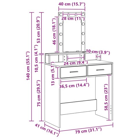 Toaletka z LED-ami Szary Sonoma 79x41x140 cm Toaletka z LED-ami Szary Sonoma 79x41x140 cm
