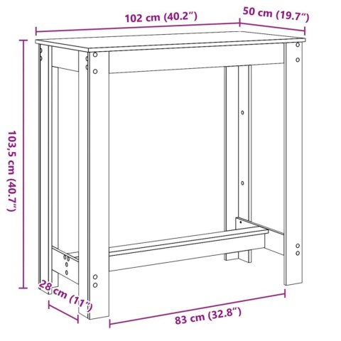 Stół barowy Czarny Dąb 102x50x103,5 cm z drewna Stół barowy Czarny Dąb 102x50x103,5 cm z drewna