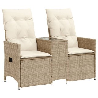VidaXL Rozkładana sofa ogrodowa ze stolikiem, 2-os., beż, rattan PE