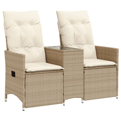 Rozkładana sofa ogrodowa ze stolikiem, 2-os., beż, rattan PE Rozkładana sofa ogrodowa ze stolikiem, 2-os., beż, rattan PE