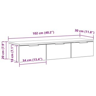  Czarny Dębowy Szafka Ścienna 102x30x20 cm Wykonana z Drewna Inżynieryjnego