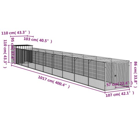 Buda dla psa, z wybiegiem, jasnoszara, 110x1017x110 cm, stal Buda dla psa, z wybiegiem, jasnoszara, 110x1017x110 cm, stal