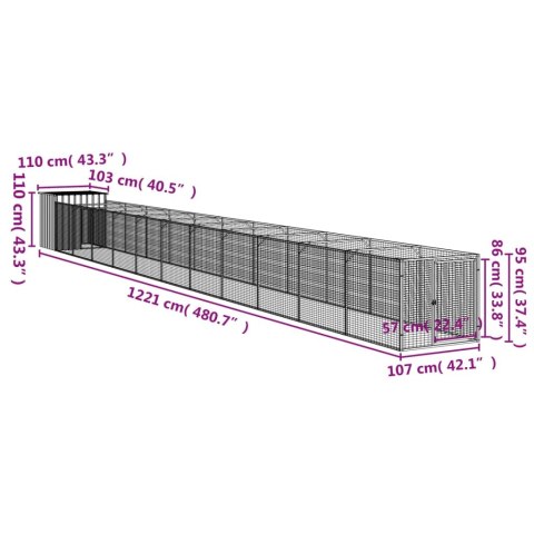 Buda dla psa, z wybiegiem, antracytowa, 110x1221x110 cm, stal Buda dla psa, z wybiegiem, antracytowa, 110x1221x110 cm, stal
