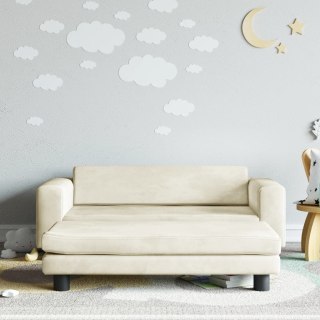  Sofa dziecięca z podnóżkiem, kremowa, 100x50x30 cm, aksamit