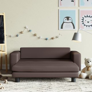  Sofa dziecięca z podnóżkiem, brązowa, 100x50x30 cm, ekoskóra