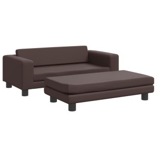  Sofa dziecięca z podnóżkiem, brązowa, 100x50x30 cm, ekoskóra