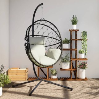  Wiszące krzesło kokon ze stojakiem, beżowe, rattan i stal