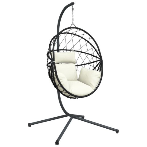Wiszące krzesło kokon ze stojakiem, beżowe, rattan i stal Wiszące krzesło kokon ze stojakiem, beżowe, rattan i stal