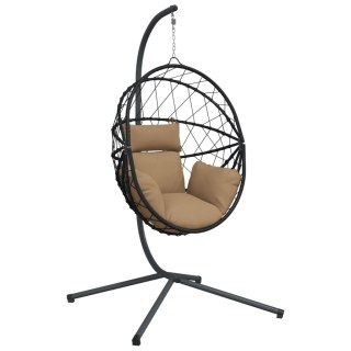  Wiszące krzesło kokon ze stojakiem, kolor taupe, rattan i stal