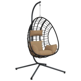  Wiszące krzesło kokon ze stojakiem, kolor taupe, rattan i stal