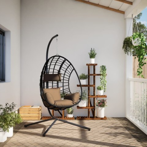 Wiszące krzesło kokon ze stojakiem, kolor taupe, rattan i stal Wiszące krzesło kokon ze stojakiem, kolor taupe, rattan i stal