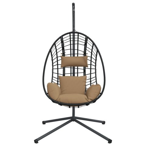 Wiszące krzesło kokon ze stojakiem, kolor taupe, rattan i stal Wiszące krzesło kokon ze stojakiem, kolor taupe, rattan i stal