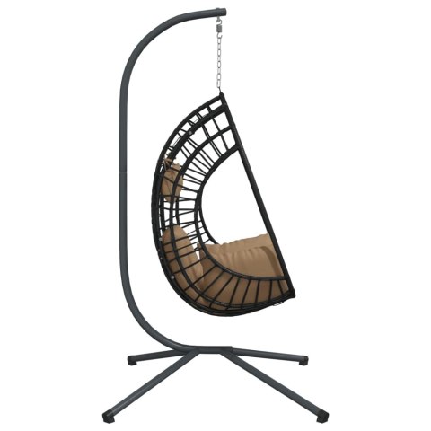 Wiszące krzesło kokon ze stojakiem, kolor taupe, rattan i stal Wiszące krzesło kokon ze stojakiem, kolor taupe, rattan i stal