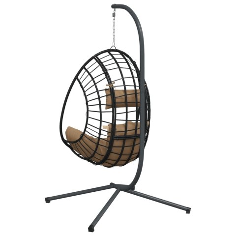 Wiszące krzesło kokon ze stojakiem, kolor taupe, rattan i stal Wiszące krzesło kokon ze stojakiem, kolor taupe, rattan i stal