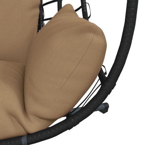 Wiszące krzesło kokon ze stojakiem, kolor taupe, rattan i stal Wiszące krzesło kokon ze stojakiem, kolor taupe, rattan i stal