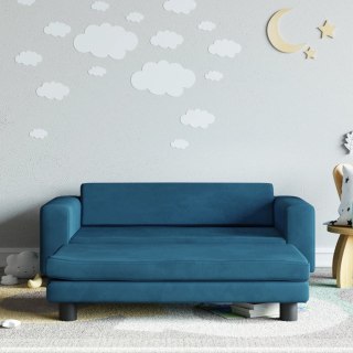  Sofa dziecięca z podnóżkiem, niebieska, 100x50x30 cm, aksamit