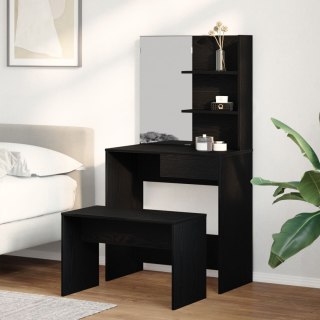 VidaXL Zestaw Toaletki Czarny Dąb z Drewna Treściwego, vidaXL Toaletka Czarny Dąb z Lustrem - 74.5 x 40 x 141 cm, vidaXL Stołek 