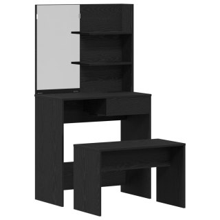 VidaXL Zestaw Toaletki Czarny Dąb z Drewna Treściwego, vidaXL Toaletka Czarny Dąb z Lustrem - 74.5 x 40 x 141 cm, vidaXL Stołek 