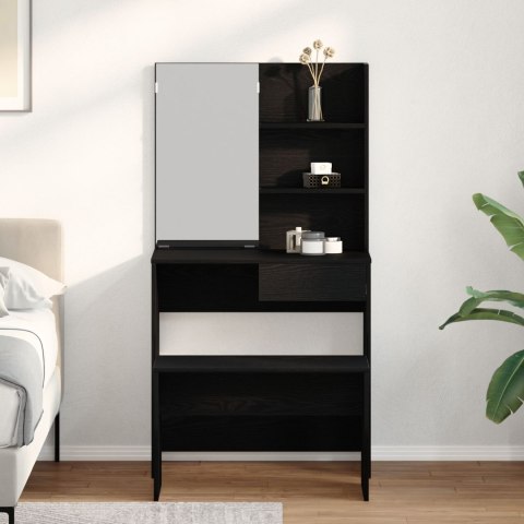 Zestaw Toaletki Czarny Dąb z Drewna Treściwego, Toaletka Czarny Dąb z Lustrem - 74.5 x 40 x 141 cm, Stołek Zestaw Toaletki Czarny Dąb z Drewna Treściwego, Toaletka Czarny Dąb z Lustrem - 74.5 x 40 x 141 cm, Stołek