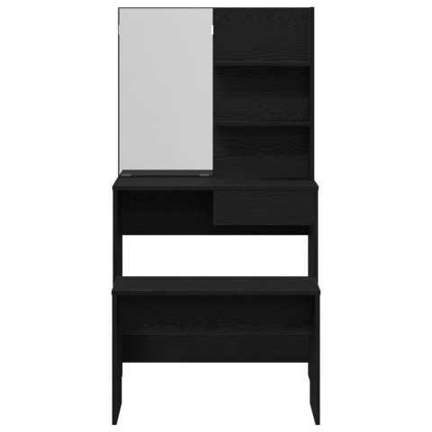 Zestaw Toaletki Czarny Dąb z Drewna Treściwego, Toaletka Czarny Dąb z Lustrem - 74.5 x 40 x 141 cm, Stołek Zestaw Toaletki Czarny Dąb z Drewna Treściwego, Toaletka Czarny Dąb z Lustrem - 74.5 x 40 x 141 cm, Stołek